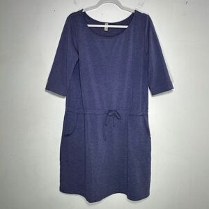 Tulah Womens‎ XL Navy Blue Heathered 3/4 Sleeve Drawstring Waist Pocket Dress